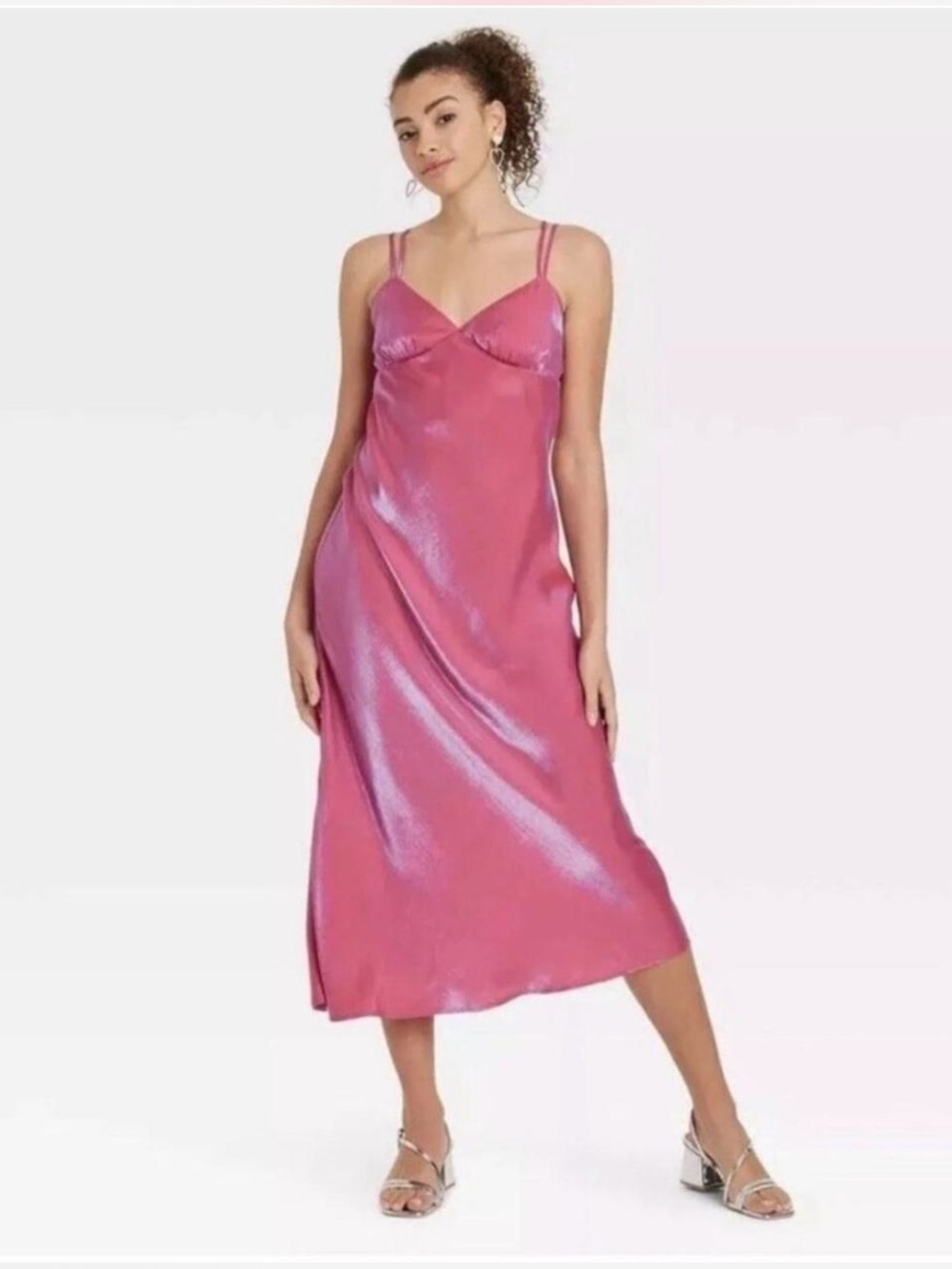 NWT Small Wild Fable Pink Blue Iridescent Party Maxi Slip Dress